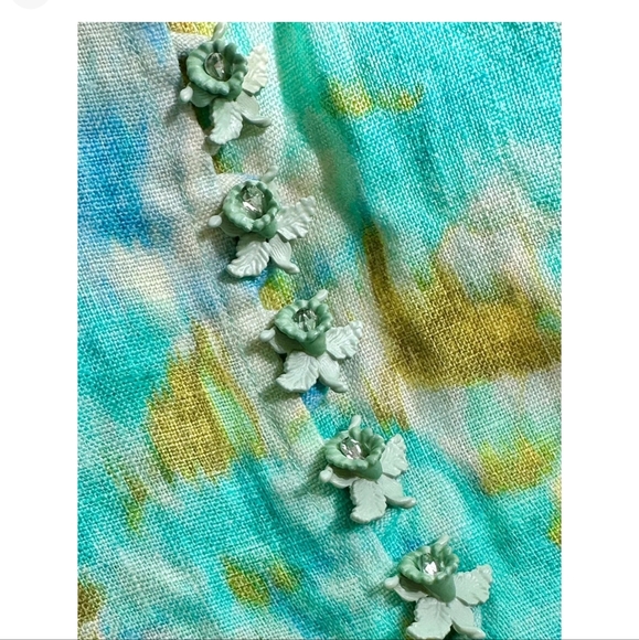 Zimmermann High Tide Buttoned mini dress sz 1 Aqua Ikat Floral - Picture 6 of 13